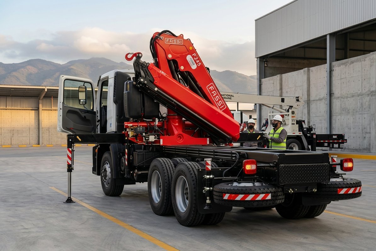 Grúa articulada Fassi F245 montada sobre camión de plataforma